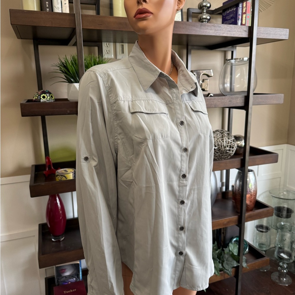 Rustic ridge XL Button-Up Shirt roll tab sleeve light gray tiny waffle pattern